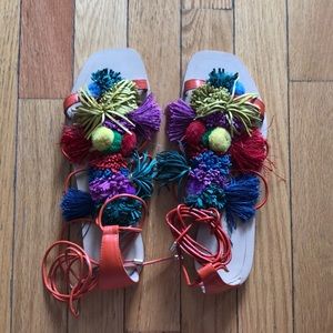 Zara Colorful Pom Pom and Tassel Sandals